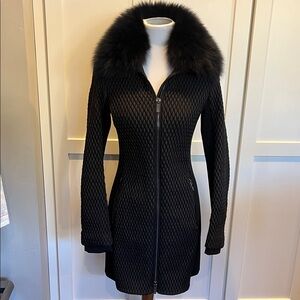 NWOT ZAC POSEN Black Diamond Quilted Blue Fox Fur Collar Coat - Small - EUC